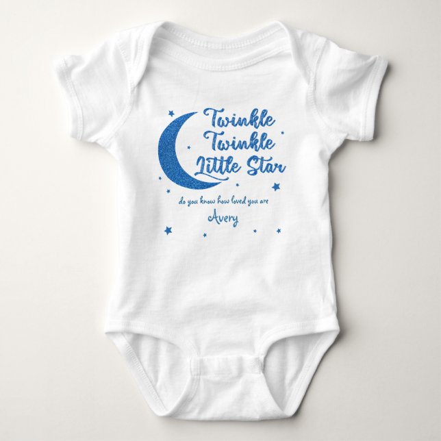Personalised Twinkle little star printed glitter  Baby Bodysuit (Front)