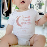 Personalised Twinkle little star printed glitter Baby Bodysuit<br><div class="desc">Design features printed rose gold glitter moon and stars along with the text "twinkle twinkle little star do you know how loved your are" and with personalizable name. 
This is perfect as a gift for a little baby or mother/father to be.
Remember the glitter is imitation not real.</div>