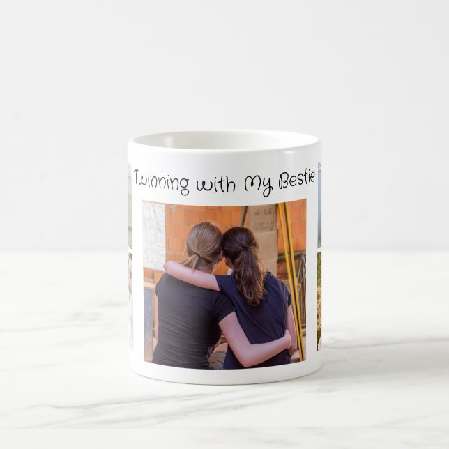 Personalised Twinning with My Bestie Photo Collage Coffee Mug (Center)