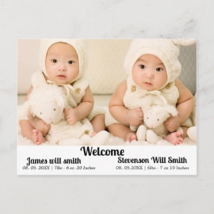 personalised twins birth announcement  postcard