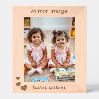 Personalised twins sisters with love hearts etched frames
