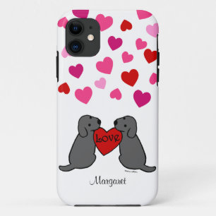 Personalised Two Black Labradors Cartoon iPhone 11 Case