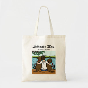 Personalised Two Chocolate Labradors and Mum Tote Bag