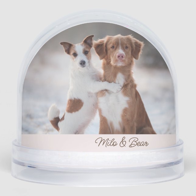 Personalised two dogs photo two names snowglobe (Front)