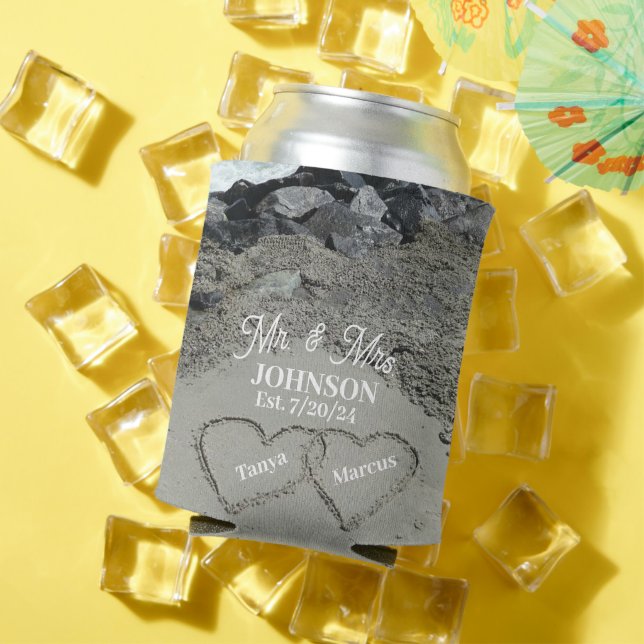 Personalised Two Hearts In The Sand Can Cooler (In Situ Summer)
