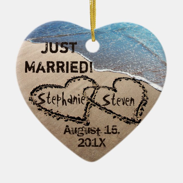 Personalised Two Hearts In The Sand Heart Ornament (Front)