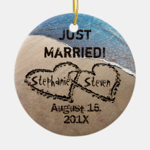 Personalised Two Hearts In The Sand Ornament