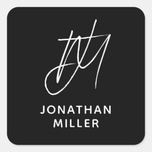 Personalised Two Initial Monogram with Name Square Sticker