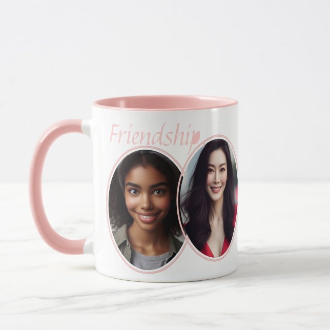 Personalised Two-Photo "Friendship, defined!" Pink Mug (Left)