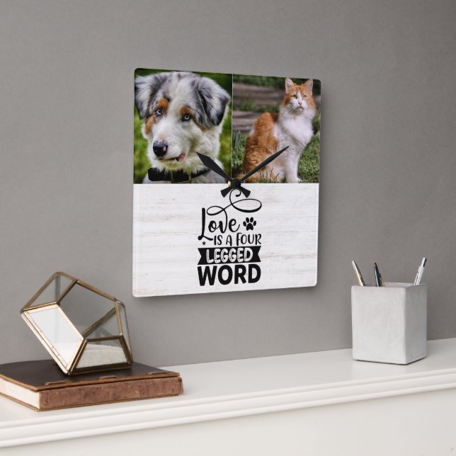 Personalised Two Photo Pet Acrylic Wall Clock (Office)