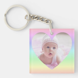 Personalised Two Photos Inside Rainbow Colour Hear Key Ring