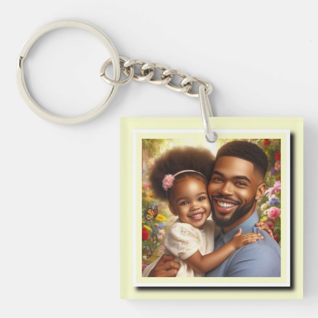 Personalised two Photos on Yellow Frame Key Ring (Front)