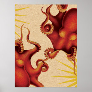 Personalised Two Red Octopus Collided Poster