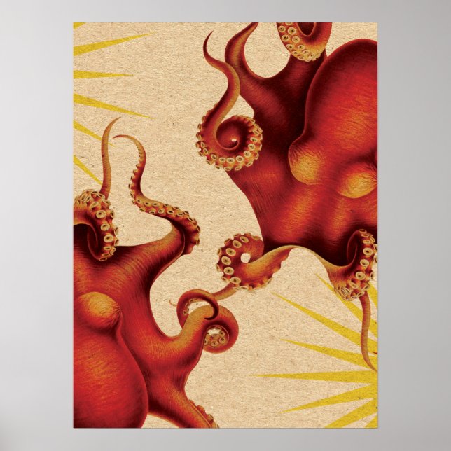 Personalised Two Red Octopus Collided  Poster (Front)