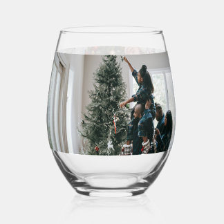 Personalised Two Sided Family Christmas Photo Stemless Wine Glass