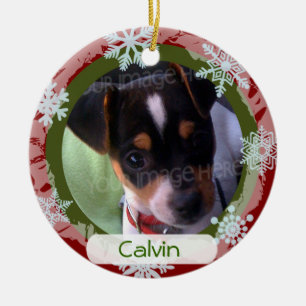 Personalised Two Sided Photo Frame Red and Green Ceramic Tree Decoration