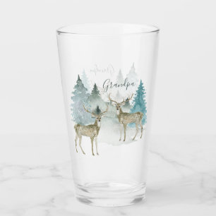 Personalised Two Stag Deer in Winter Woodland Glass