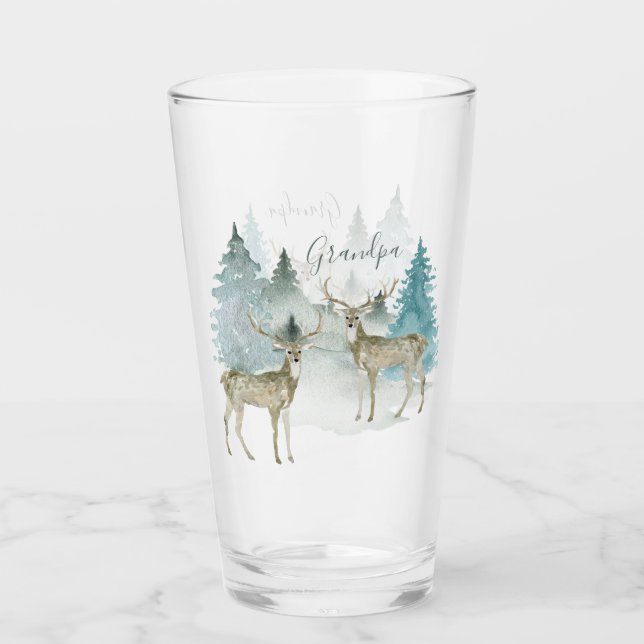 Personalised Two Stag Deer in Winter Woodland Glass (Front)