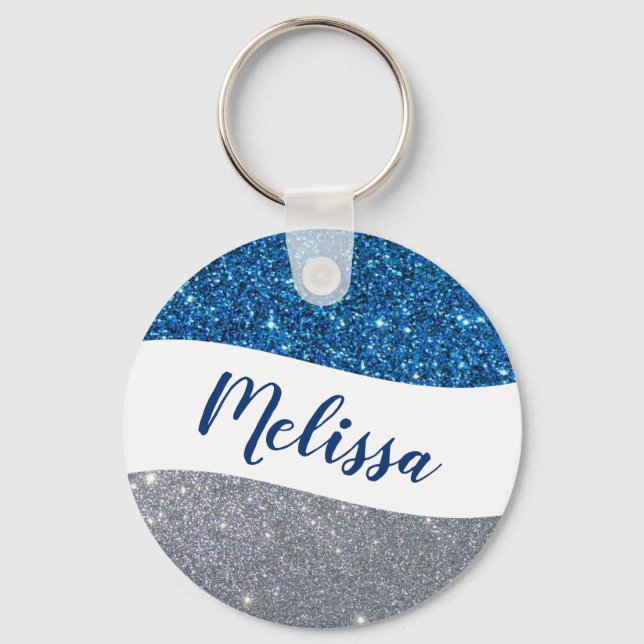 Personalised two tone glitter key ring (Front)