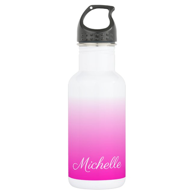 Personalised two-tone gradient ombre hot pink 532 ml water bottle (Front)