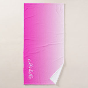 Personalised two-tone gradient ombre hot pink bath towel