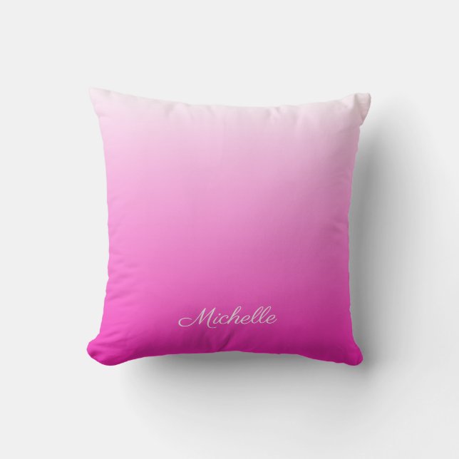 Personalised two-tone gradient ombre hot pink cushion (Front)