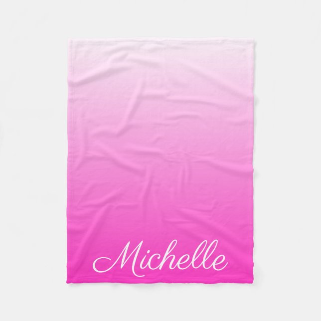 Personalised two-tone gradient ombre hot pink fleece blanket (Front)