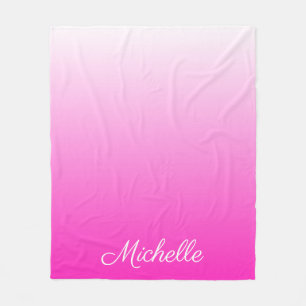 Personalised two-tone gradient ombre hot pink fleece blanket