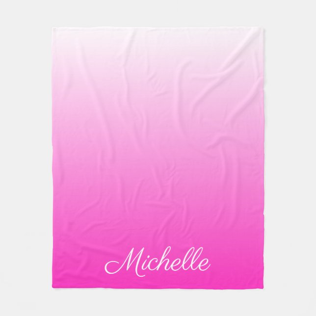Personalised two-tone gradient ombre hot pink fleece blanket (Front)