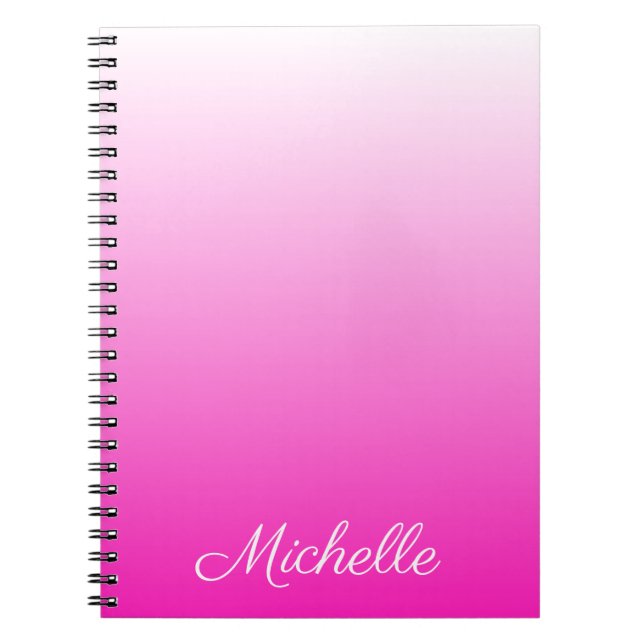 Personalised two-tone gradient ombre hot pink notebook (Front)