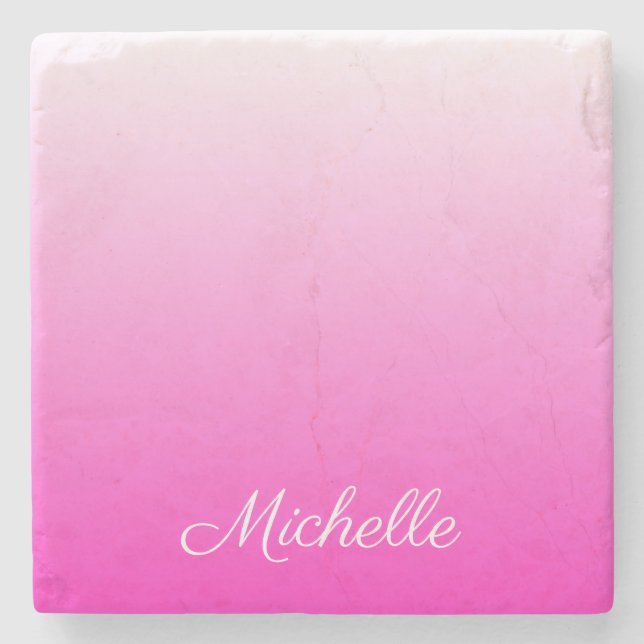 Personalised two-tone gradient ombre hot pink stone coaster (Front)