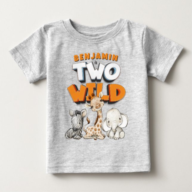 Personalised Two Wild Comics Safari 2nd Birthday Baby T-Shirt (Front)