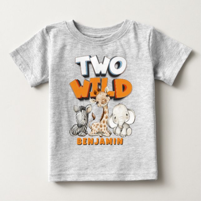 Personalised Two Wild Comics Safari 2nd Birthday Baby T-Shirt (Front)