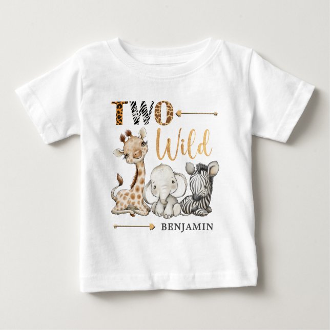 Personalised Two Wild Safari First Birthday Baby B T-Shirt (Front)