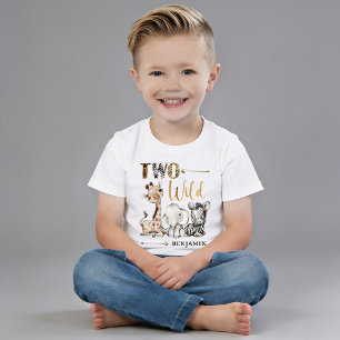 Personalised Two Wild Safari First Birthday Baby B T-Shirt