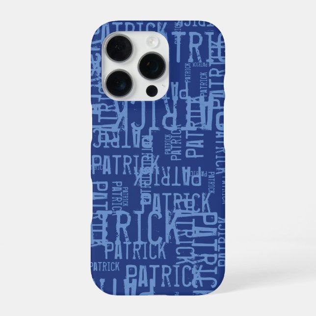 Personalised Typography Blue Name Pattern iPhone Case (Back)