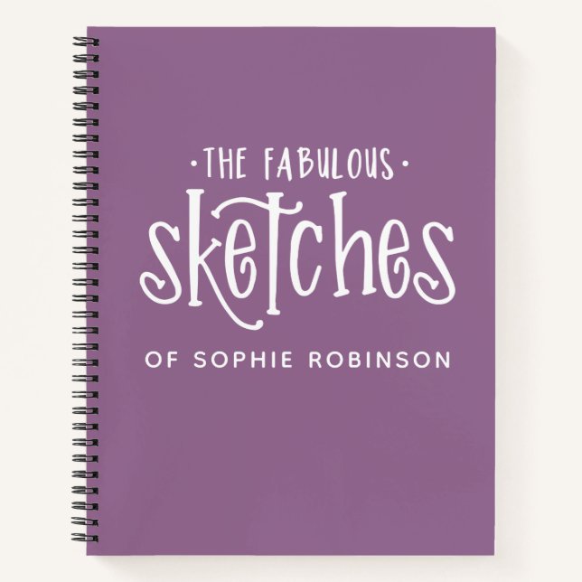 Personalised Typography Purple Sketchbook Notebook (Front)
