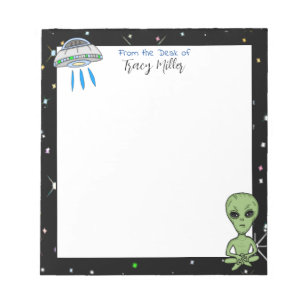 Personalised UFO and Alien on Starry Night Notepad