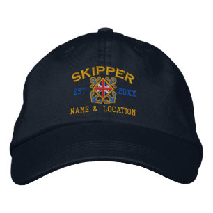 Personalised UK Flag Skipper Nautical Embroidered Hat