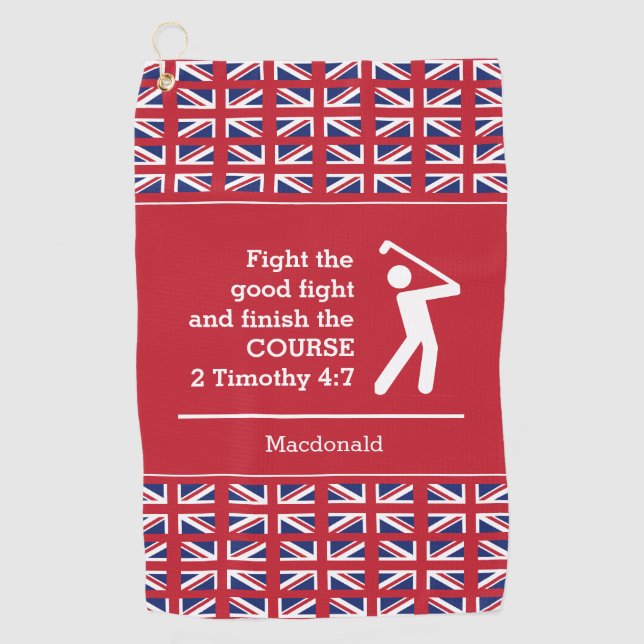 Personalised UK UNION JACK Christian Golf Towel (Front)