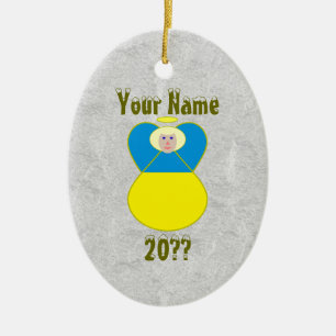 Personalised Ukrainian Angel Flag Blonde Hair Ceramic Ornament