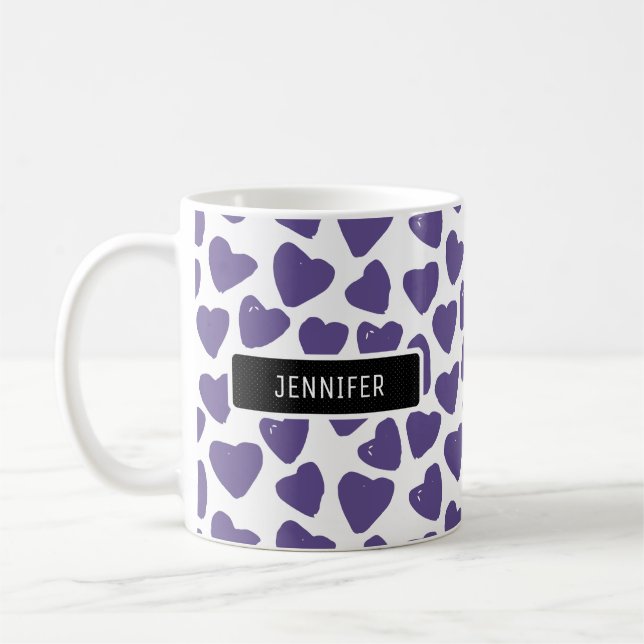 Personalised Ultra Violet Hearts Coffee Mug (Left)