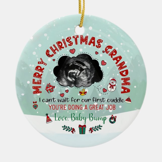 Personalised Ultrasound Ornament Grandma Can'T Wai (Front)