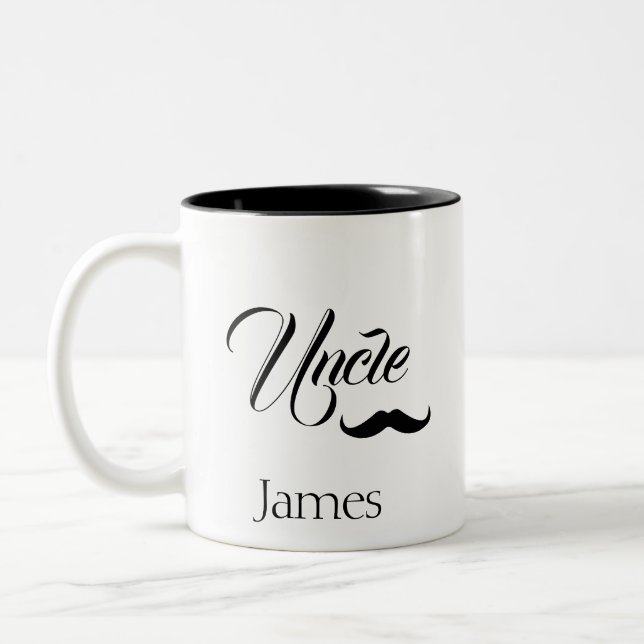Personalised Uncle Name & Monogram Simple Chic Two-Tone Coffee Mug (Left)