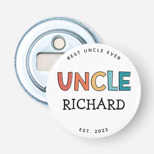 Personalised Uncle Retro Gift Best Uncle Ever Cute Bottle Opener (Front)