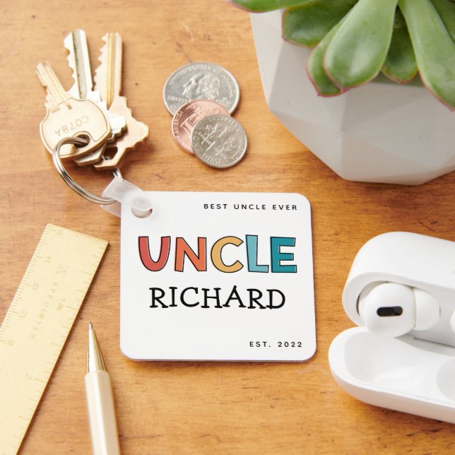 Personalised Uncle Retro Gift Best Uncle Ever Cute Key Ring (Desk)