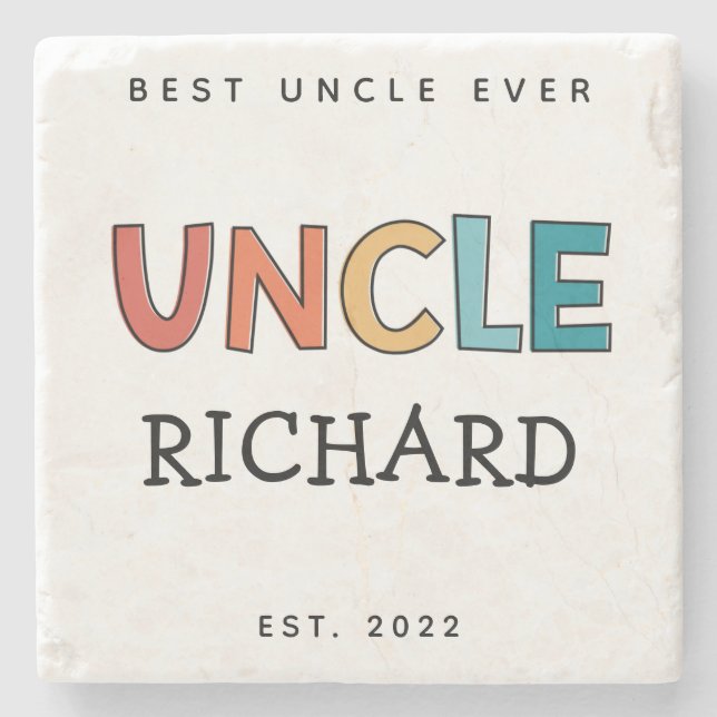 Personalised Uncle Retro Gift Best Uncle Ever Cute Stone Coaster (Front)