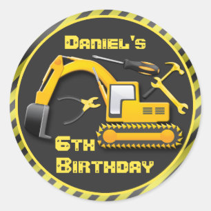Personalised Under Construction Birthday Party Classic Round Sticker