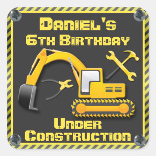 Personalised Under Construction Birthday Party Square Sticker