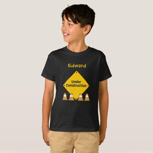 Personalised Under Construction with Safety Cones T-Shirt (Front Full)